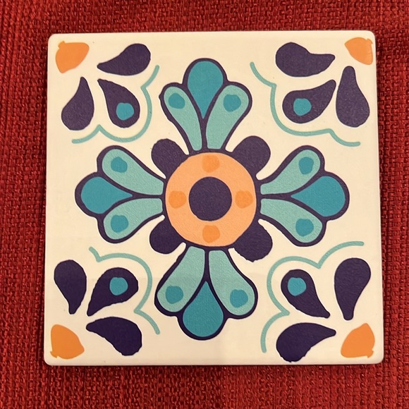 Set of 4 ceramic Tile Moroccan Coasters with bamboo holding tray - Picture 3 of 7